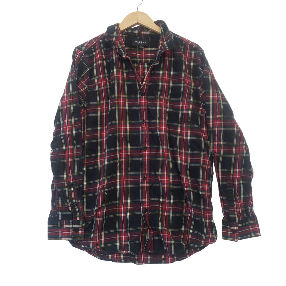 PacSun Button Down Shirt Large Red Plaid Flannel Long Sleeve Cotton Casual Cabin